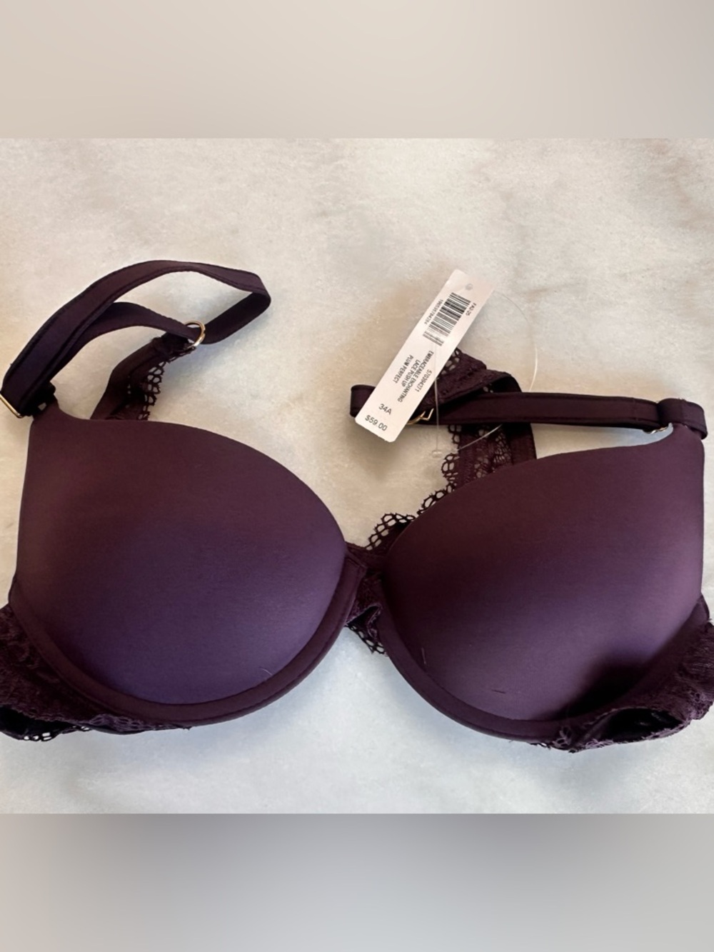 Soma Embraceable Lace-Trim Push-Up Bra in Plum. NWT. 34a